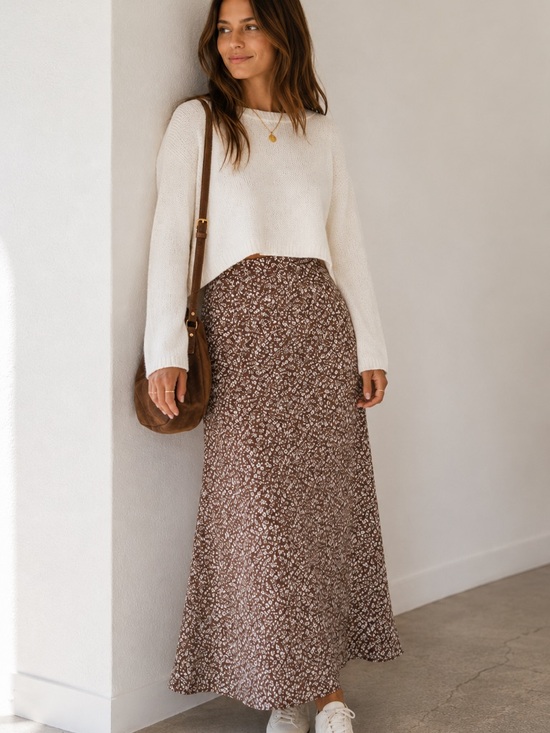 Altar'd State Dresses & Skirts - Altar’d State Floral A-Line Midi Skirt Small Brown White Lined Cottagecore